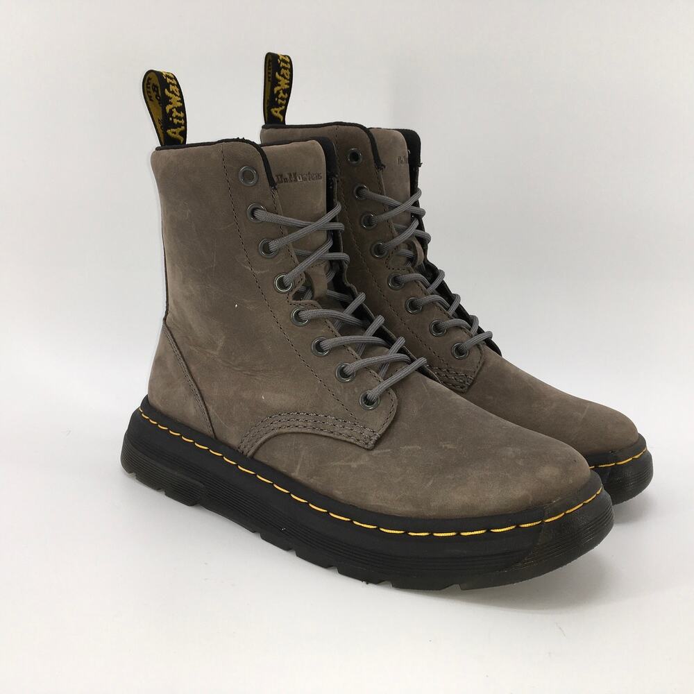 Dr. Martens Crewson Gunmetal Grey Nubuck Leather Combat Lace Up Boots Women’s 7